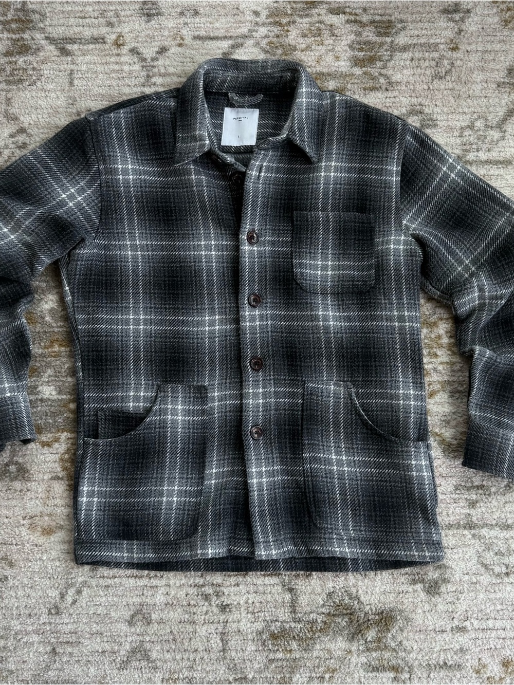 Men's Black Gray and White Plaid Shirt Jacket